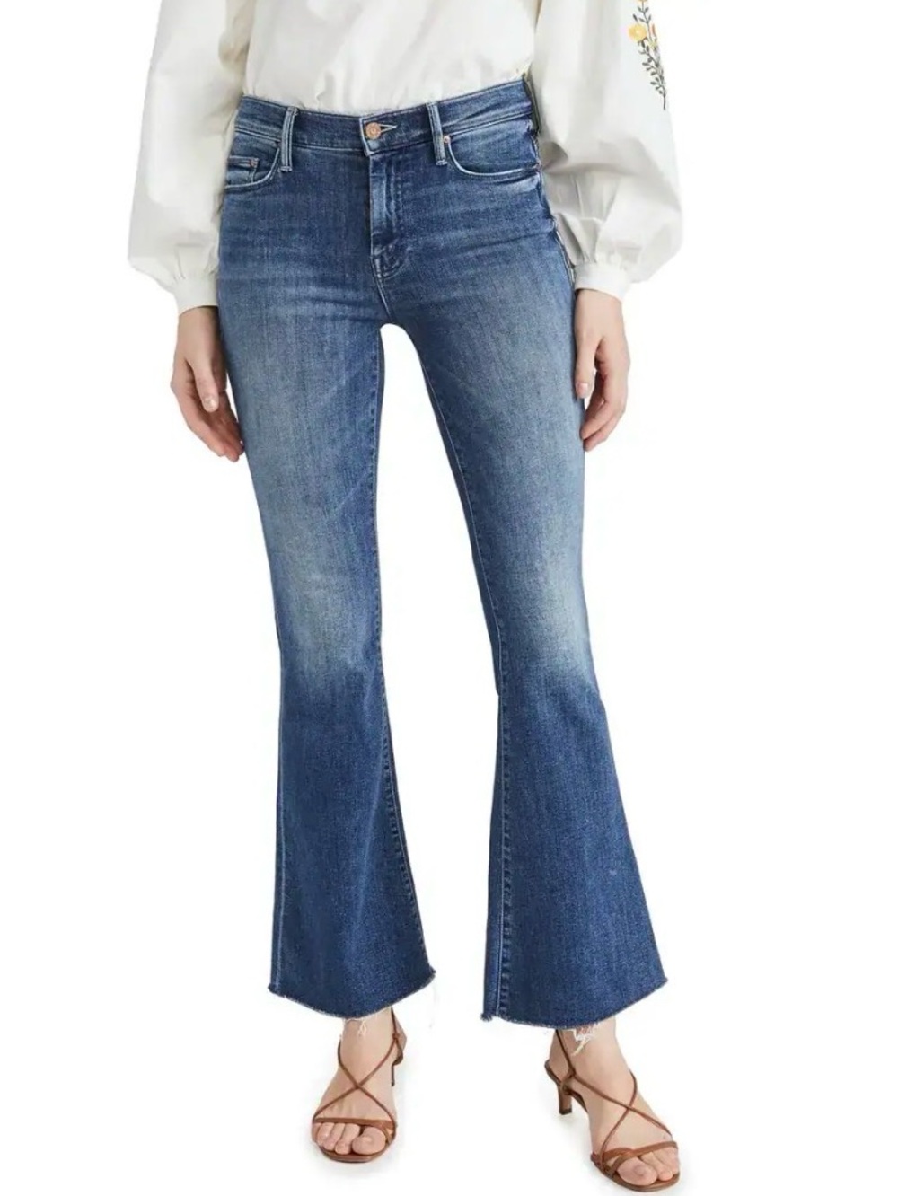Mother The Weekender Fray Groovin Blue Flare Wide Leg Jeans Women's Size 26